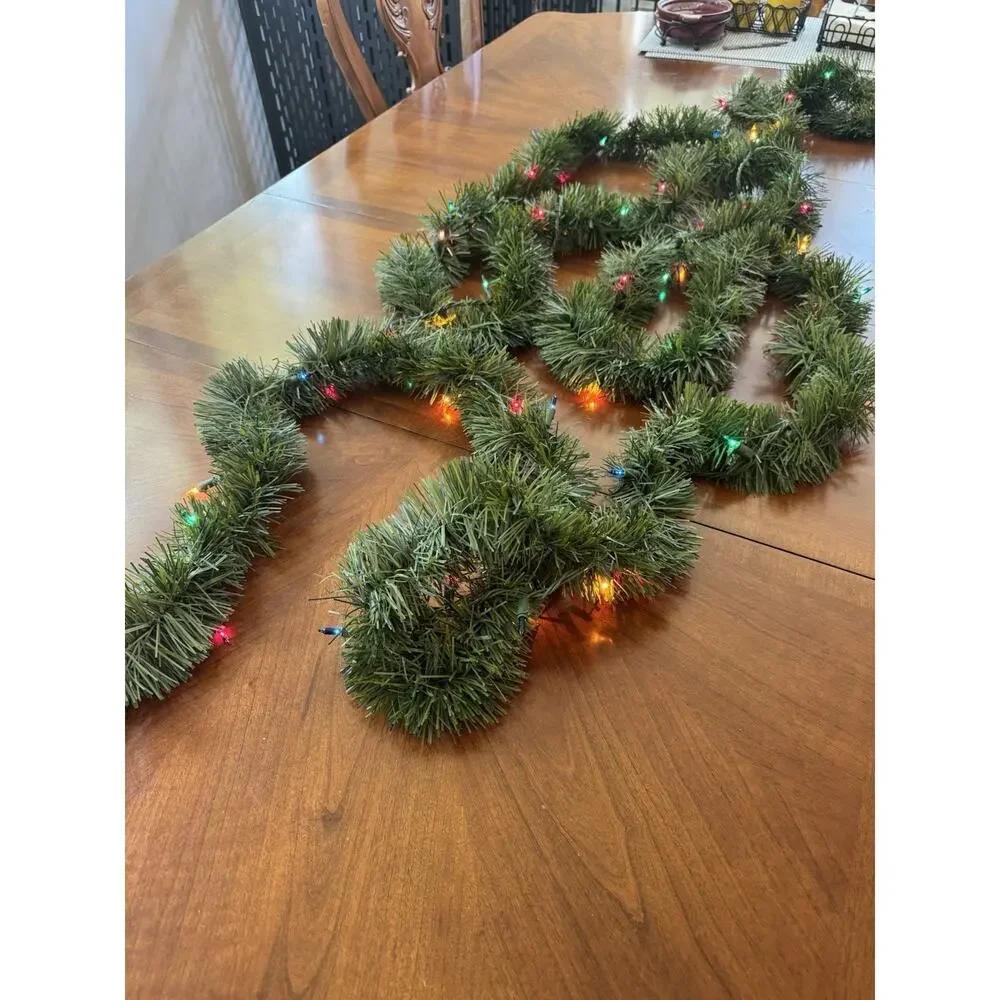 Artificial Christmas Garland With Multicolor Lights 24 Feet Green Door Decor